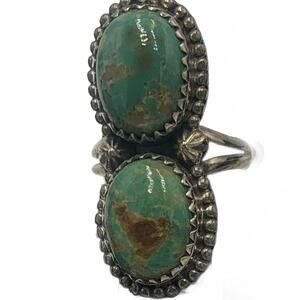 925 Sterling Silver with 2x N/S Royston Turquoise Granule & Filigree Native Ring